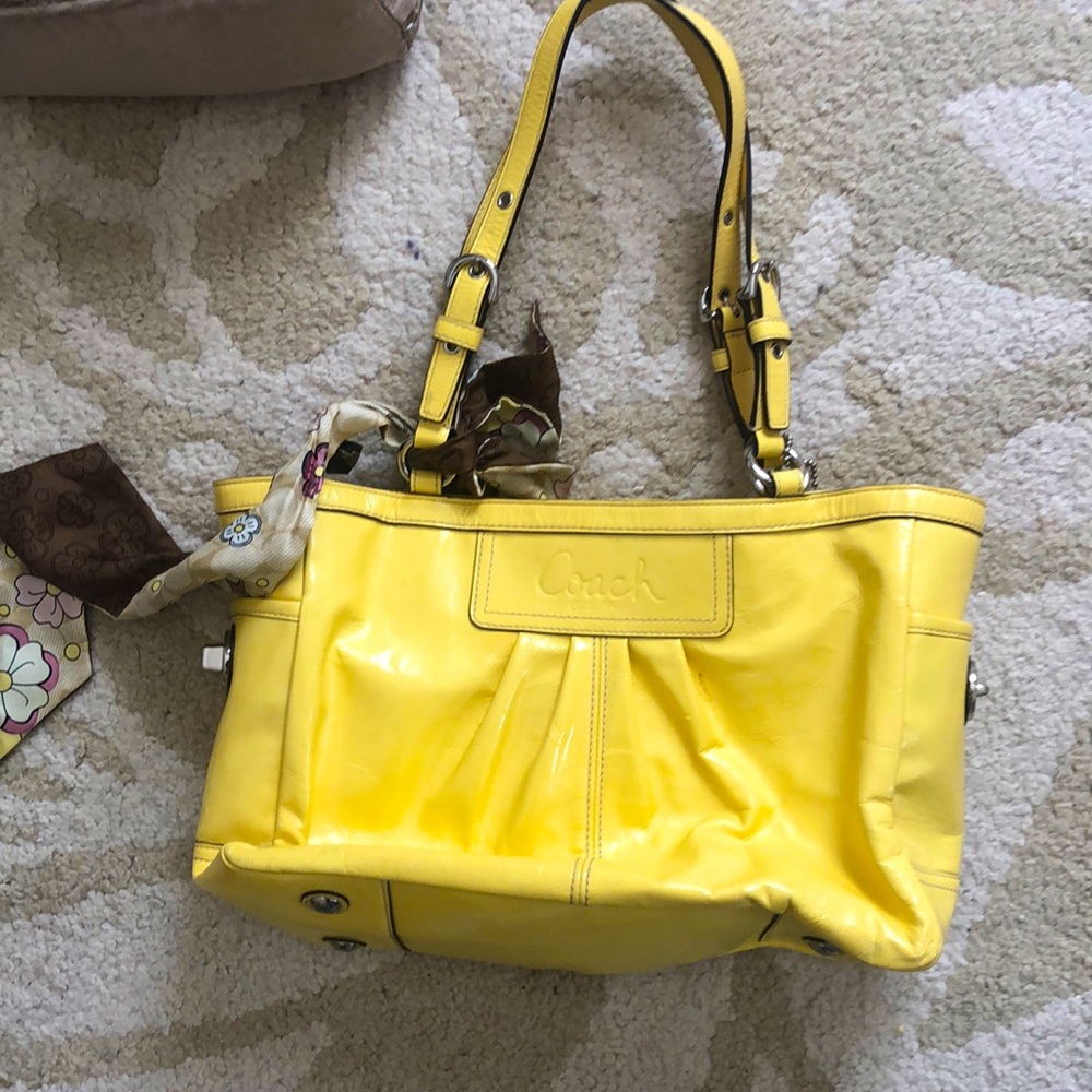 Yellow Coach purse with scarf